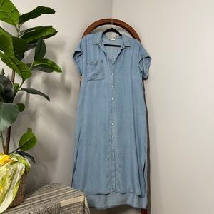 Entro MEDIUM Blue Chambray 100% Tencel Midi Shirt Dress
